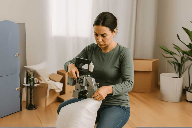 تجهیزات بسته بندی در خانه با چرخ سرکیسه دوزی